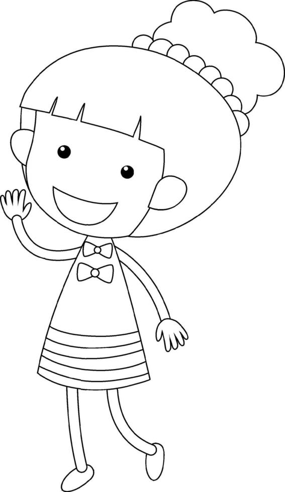 um personagem de doodle menina preto e branco vetor