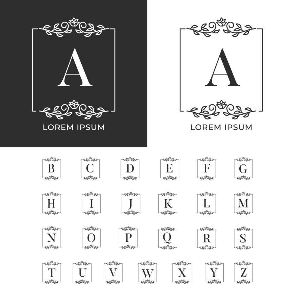 alfabeto de logotipo preto e branco de luxo decorativo vetor