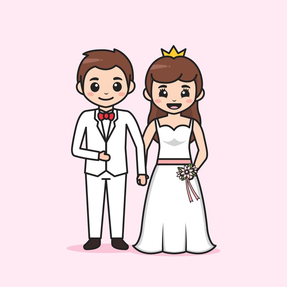 personagem de desenho animado bonito casal de noivos vetor