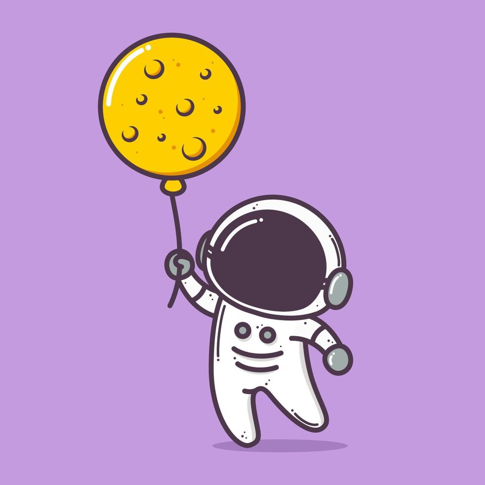 astronauta fofo segurando balão lunar vetor