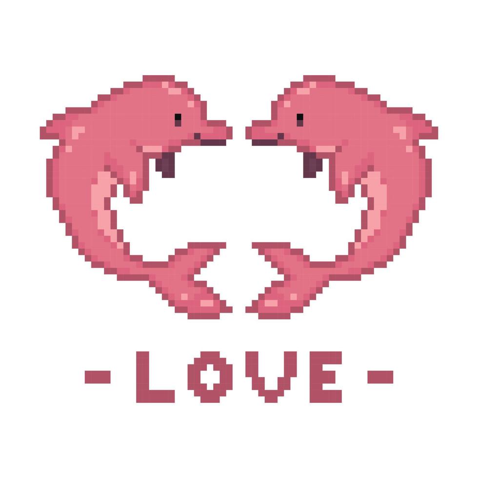 ilustração vetorial de pixel de casal de golfinhos cor de rosa vetor