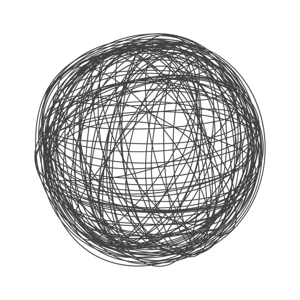 emaranhado caos abstrato mão desenhada rabisco bagunçado esfera bola ilustração vetorial. vetor