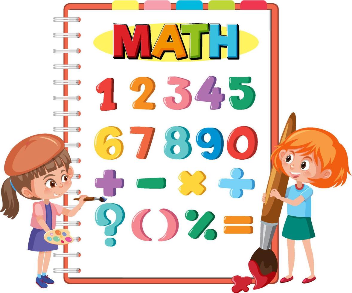contando o número 0 a 9 e símbolos matemáticos para crianças vetor