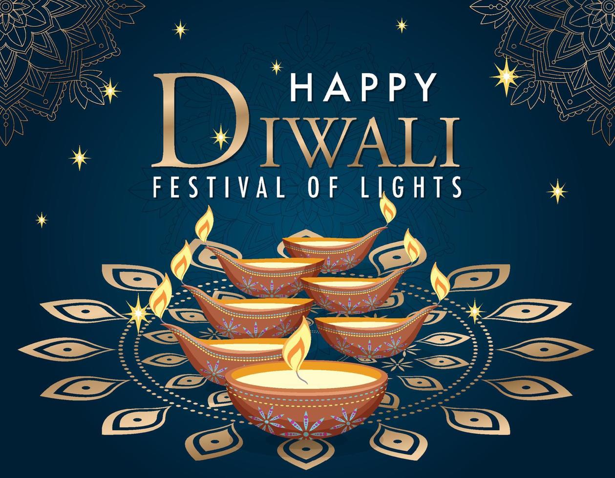 cartaz feliz do festival de luzes de diwali vetor