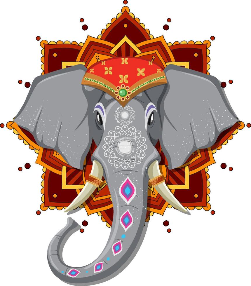 elefante indiano pintado em fundo branco vetor
