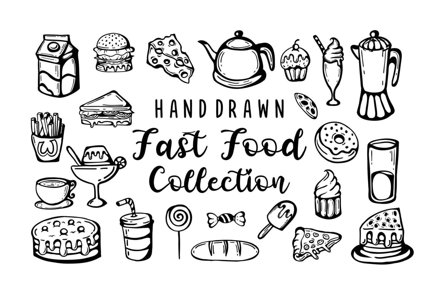 coleção de fast food desenhada de mão vetor