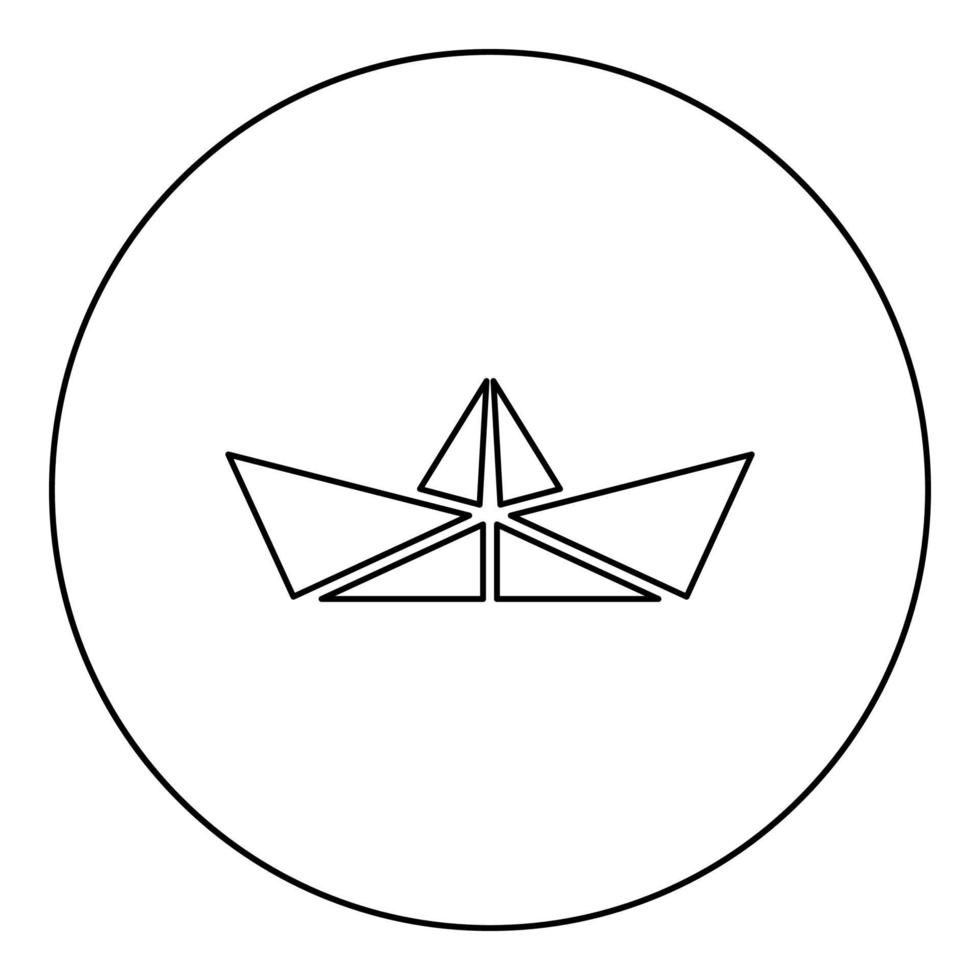 ícone de origami de barco de papel em círculo redondo ilustração vetorial de cor preta imagem de estilo de contorno sólido vetor