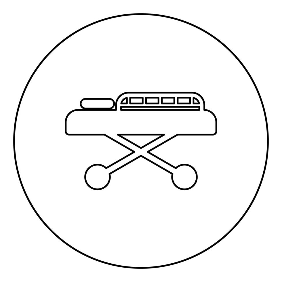 cama médica sofá paciente maca de hospital ícone de cuidados intensivos em círculo contorno redondo ilustração vetorial de cor preta imagem de estilo plano vetor