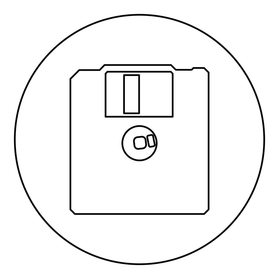 disquete ícone de conceito de armazenamento de disquete em círculo redondo cor preta ilustração vetorial imagem contorno linha de contorno estilo fino vetor