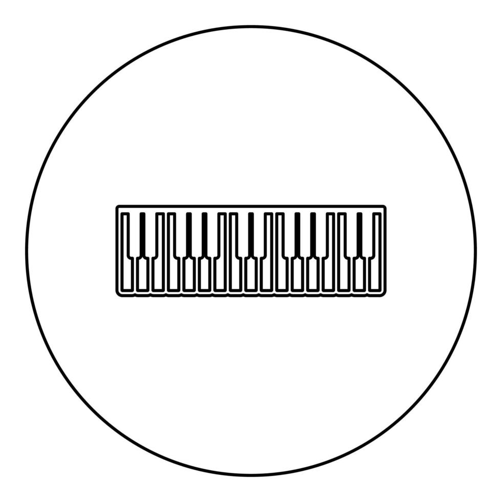 Teclas de música pianino ícone de sintetizador de marfim em círculo redondo cor preta ilustração vetorial imagem contorno linha de contorno estilo fino vetor