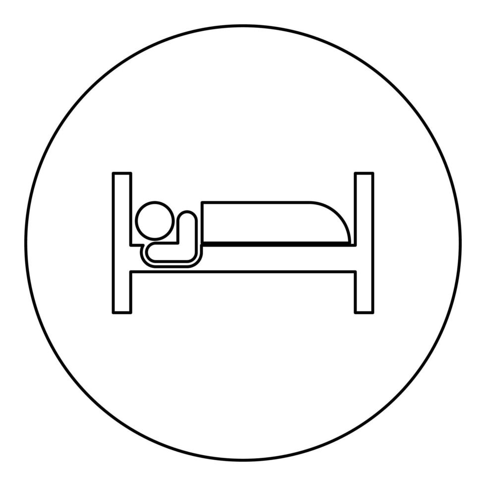 homem encontra-se na cama dormindo conceito ícone de sinal de hotel em círculo redondo cor preta ilustração vetorial imagem contorno linha de contorno estilo fino vetor