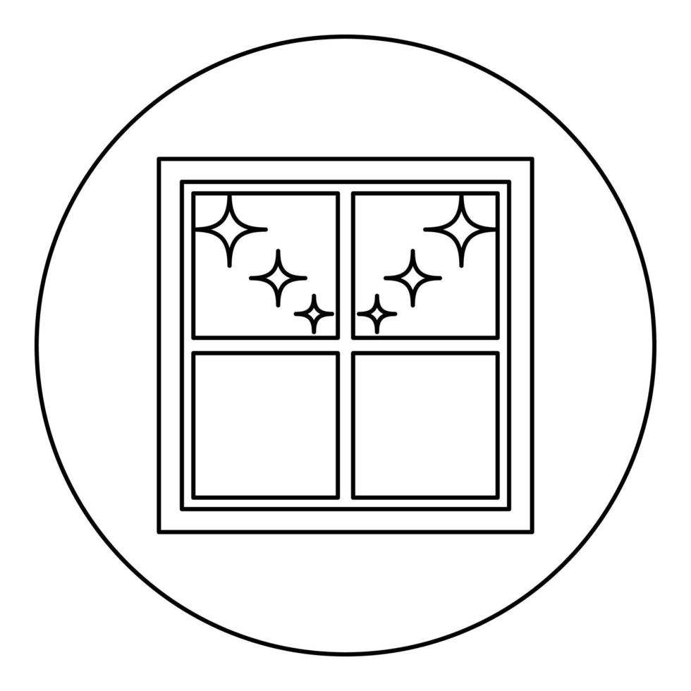 janela com vista para o ícone de estrelas da noite cor preta em círculo redondo vetor