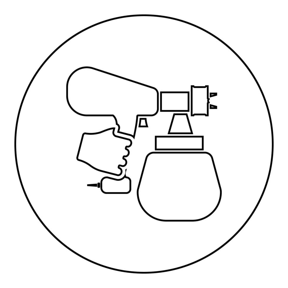 pistola segurando o pulverizador de mão usando o ícone do pulverizador do atomizador da ferramenta de uso do braço em círculo redondo ilustração vetorial de cor preta imagem de estilo de contorno sólido vetor