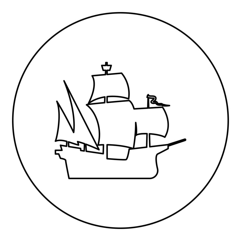 cor preta do ícone do navio medieval no círculo redondo vetor
