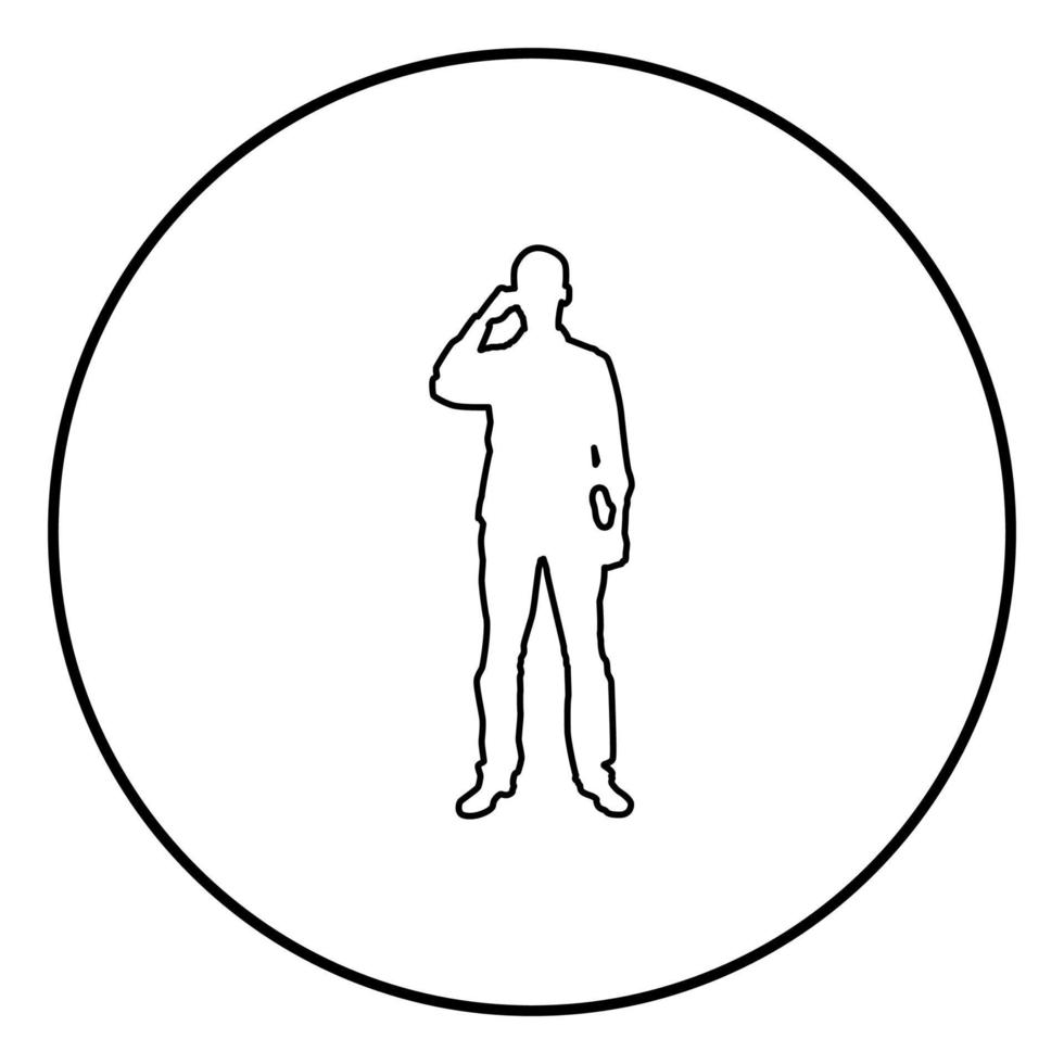 homem bebendo da caneca em pé ícone contorno vetor de cor preta em círculo redondo ilustração imagem de estilo plano