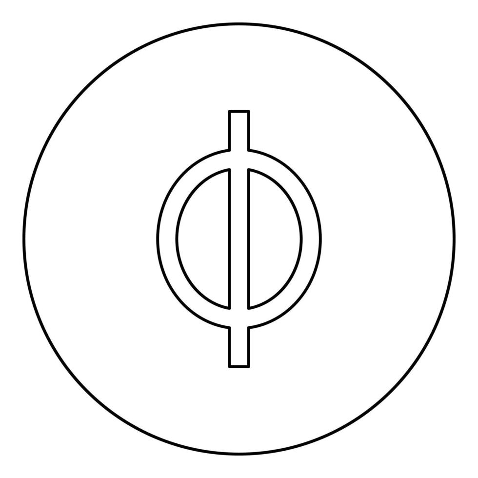 phi símbolo grego letra minúscula ícone de fonte em círculo contorno redondo ilustração vetorial de cor preta imagem de estilo plano vetor