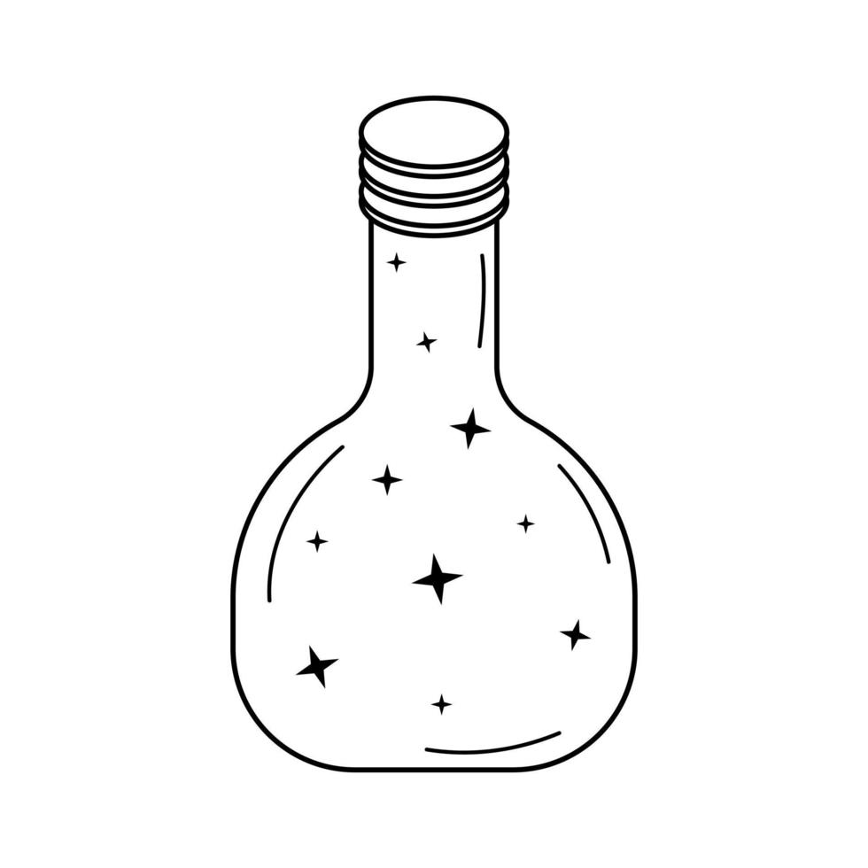 uma garrafa com uma poção mágica. elixir com estrelas no estilo doodle. vetor