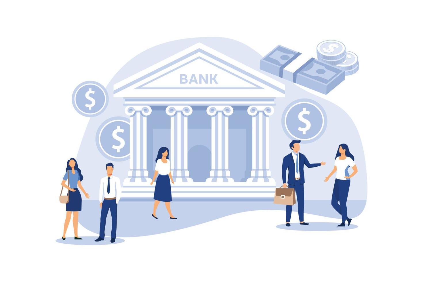 edifício do banco em um fundo branco, financiamento bancário, troca de dinheiro, serviços financeiros, caixa eletrônico, dando dinheiro vector ilustração plana design moderno