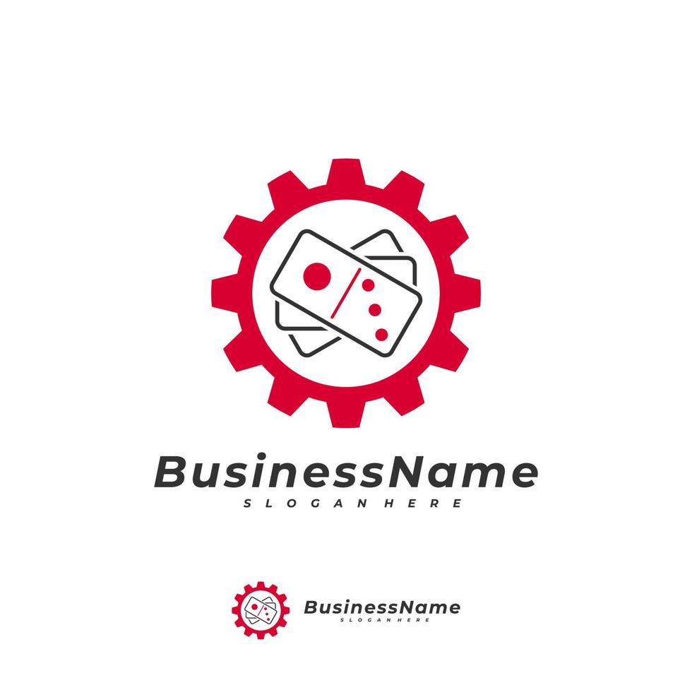 modelo de vetor de logotipo de engrenagem de dominó, conceitos criativos de design de logotipo de dominó