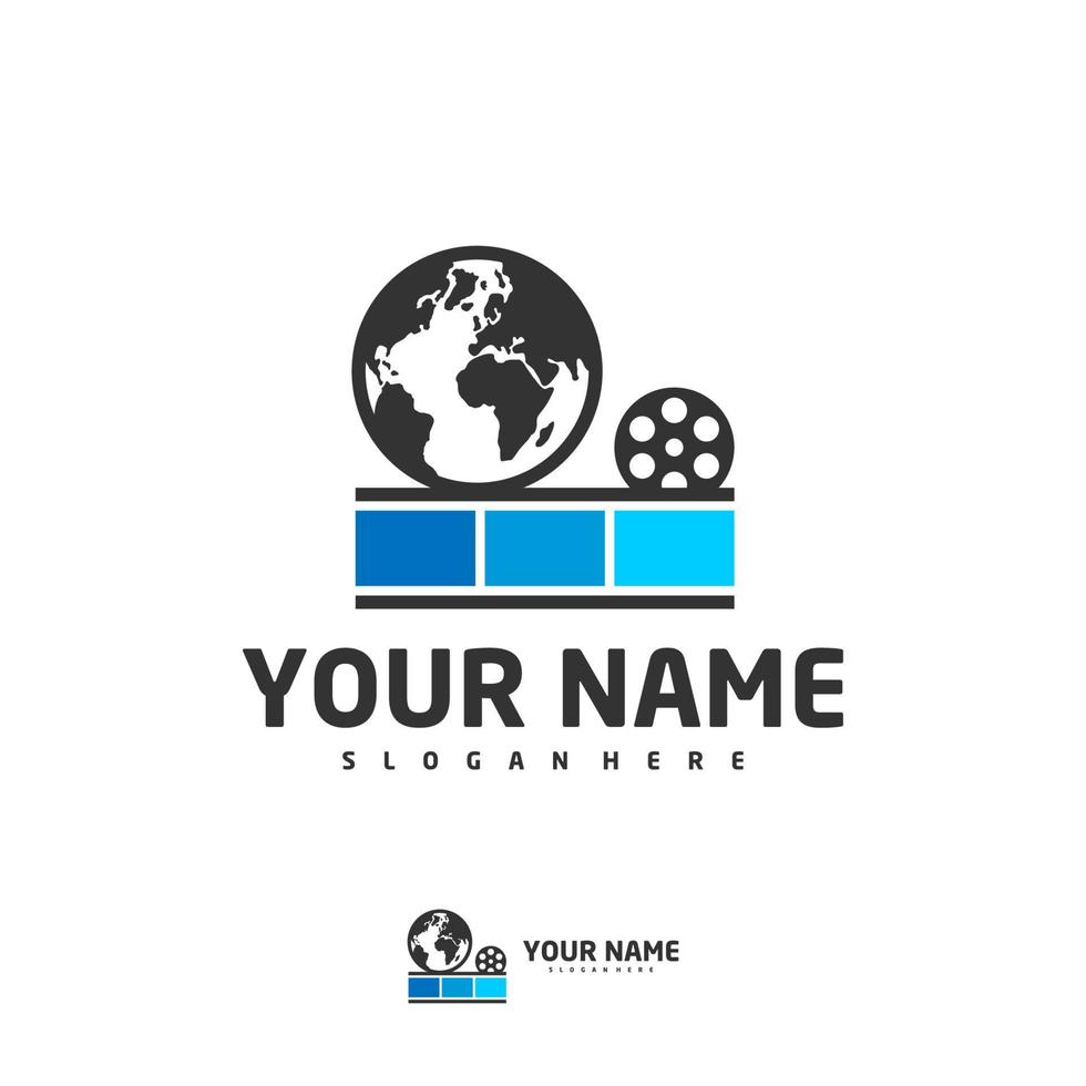 modelo de vetor de logotipo de cinema mundial, conceitos de design de logotipo de cinema de tira de filme criativo