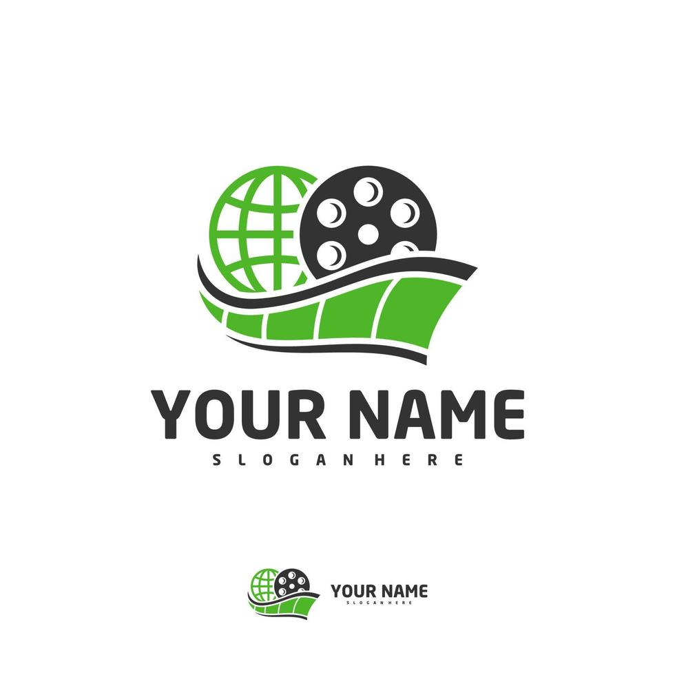 modelo de vetor de logotipo de cinema mundial, conceitos de design de logotipo de cinema de tira de filme criativo