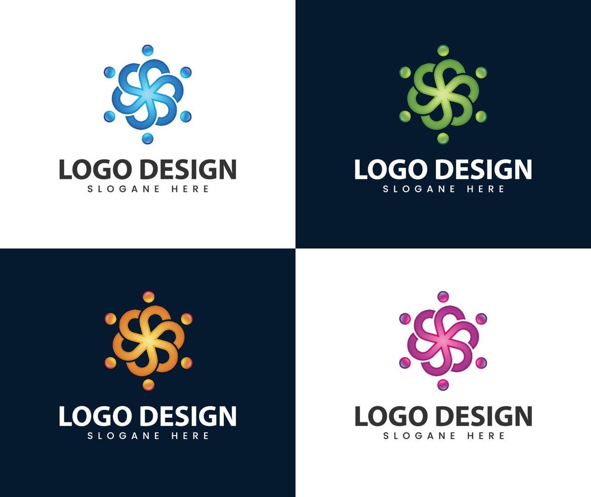 design de logotipo de cuidado de pessoas de unidade redonda abstrata vetor