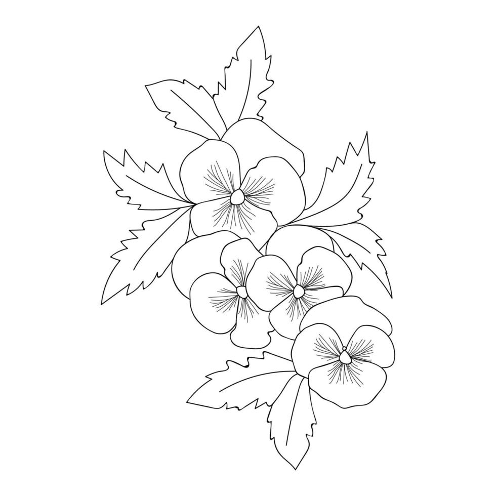 flores de ramo de flores com folhas de desenho para colorir elemento de página vetor