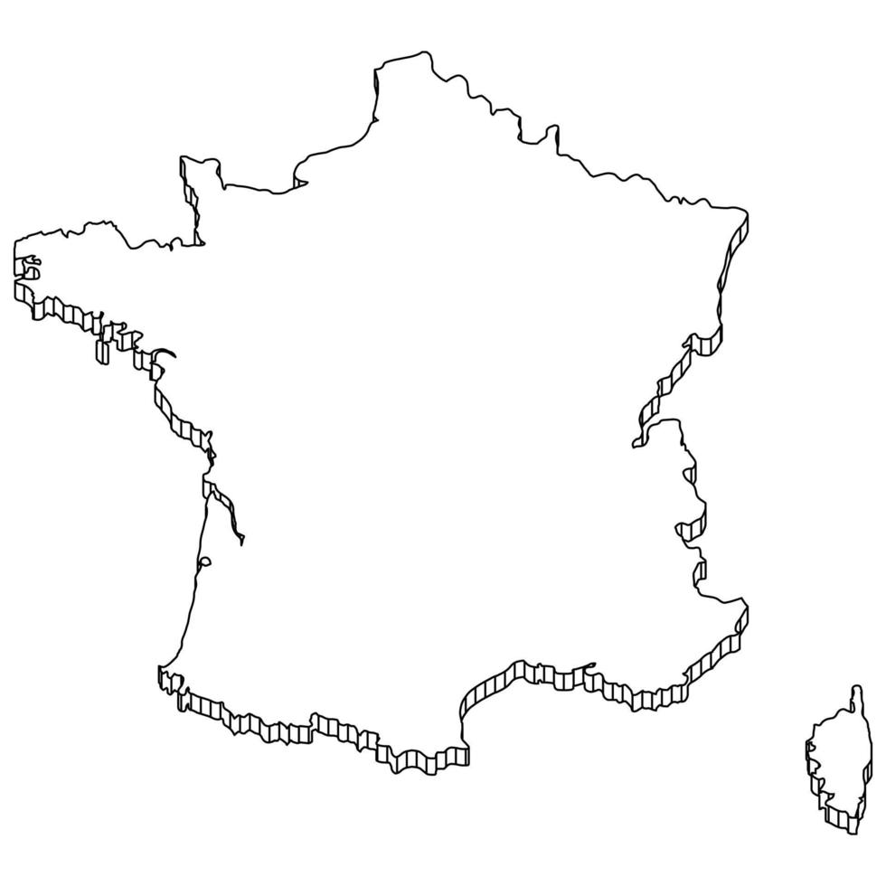 mapa francês com construção geométrica de contorno 3d. vetor