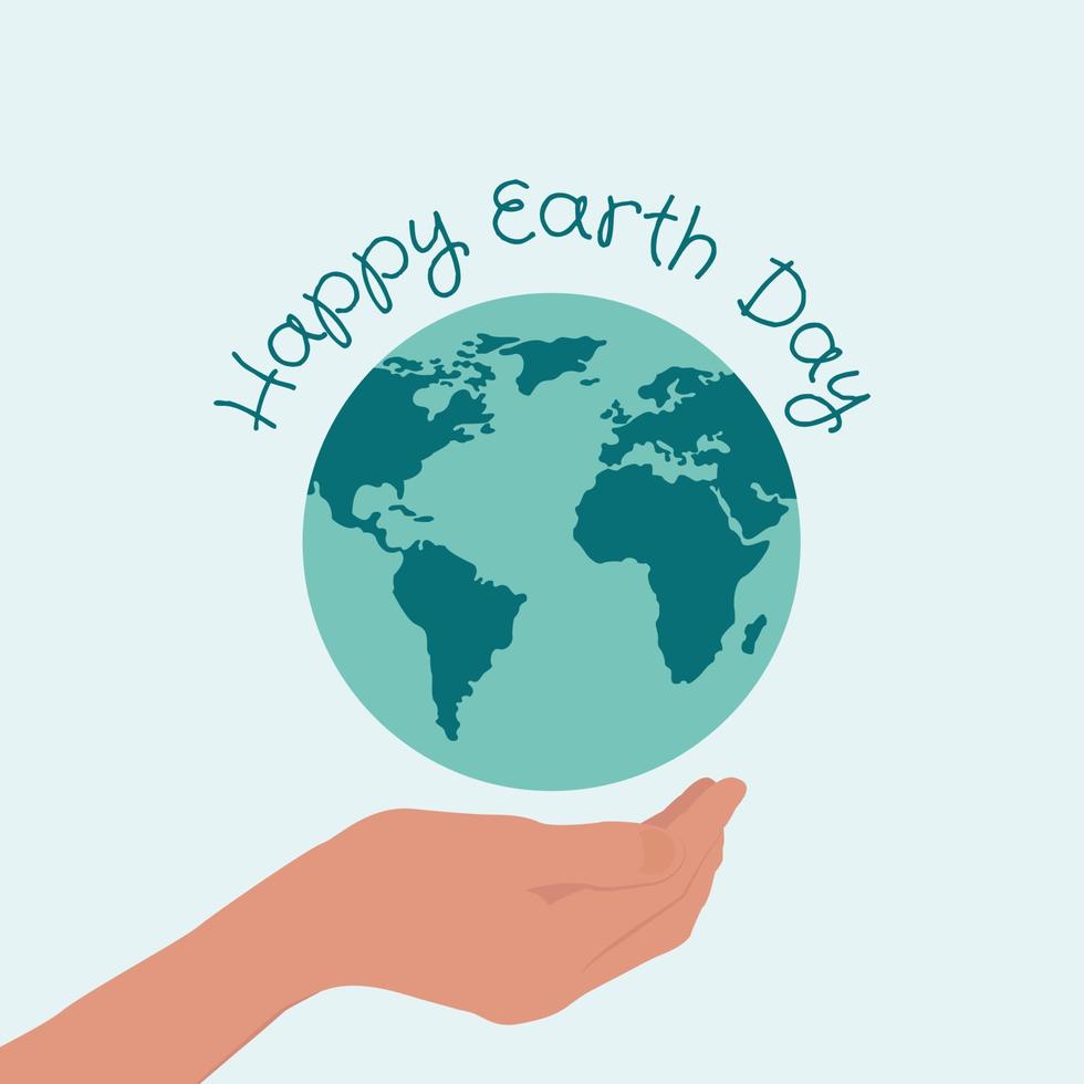feliz terra day.hands segurando globo, terra. conceito de dia da terra. ilustração moderna de estilo simples vetor