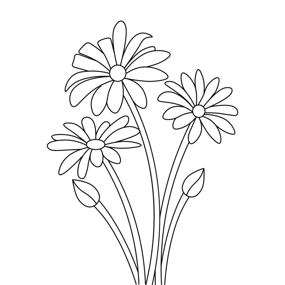 página de coloração de contorno de forma de desenho de arte de linha de pétalas de flores naturais para educação vetor