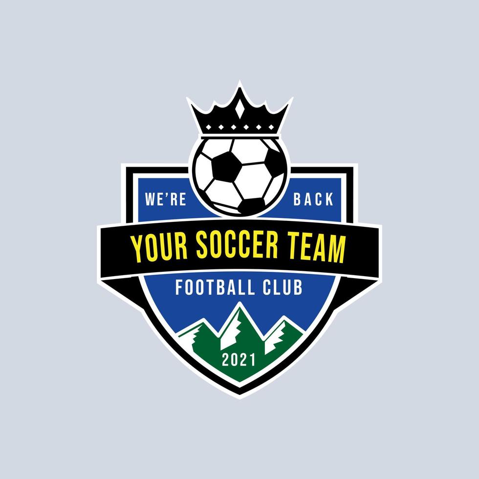 gráfico de vetor de logotipo simples com esquema de cores azul, preto, verde, branco e amarelo. perfeito para a identidade do time de futebol