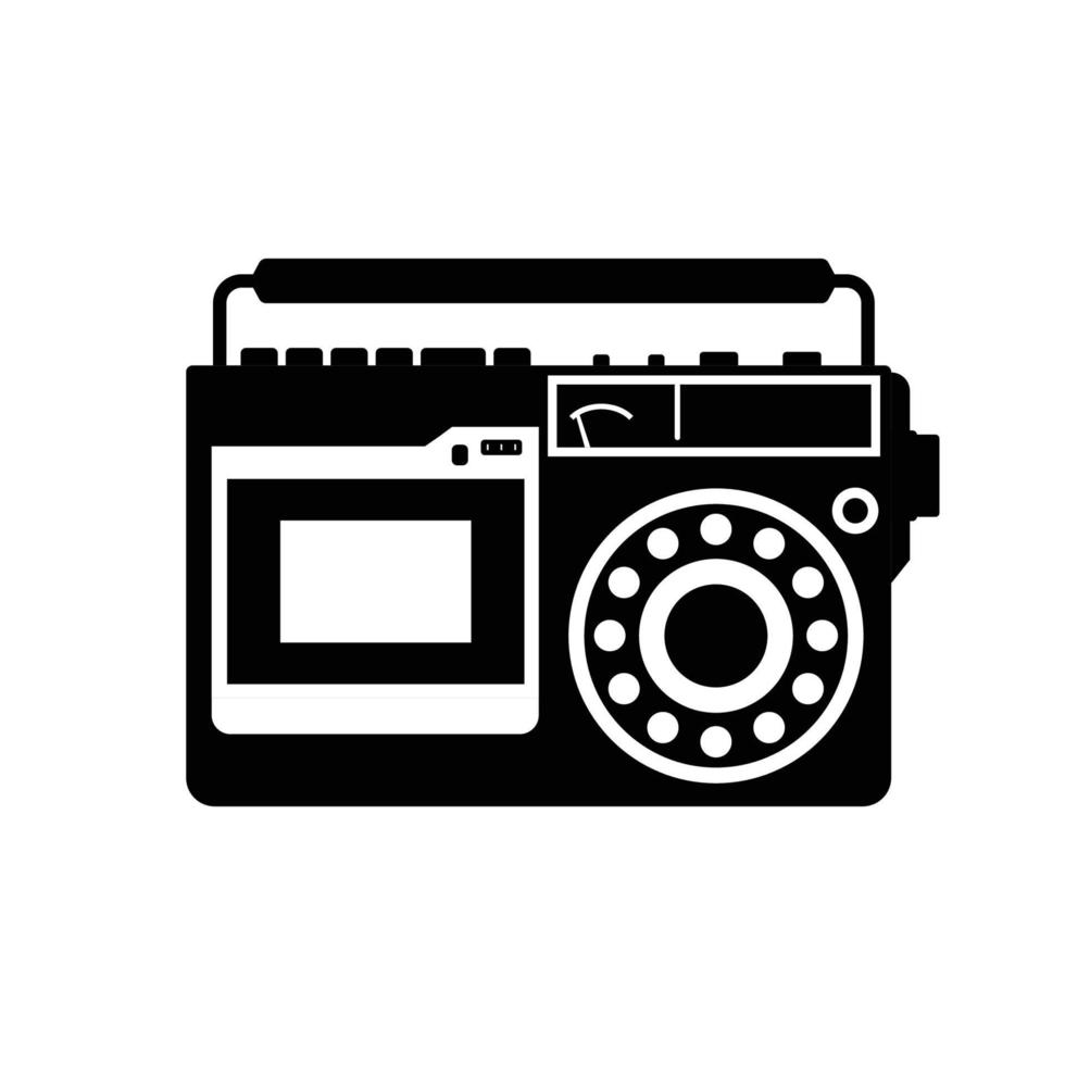 silhueta de rádio retrô. ícone preto e branco em fundo branco isolado adequado para logotipo ou elemento de design vetor