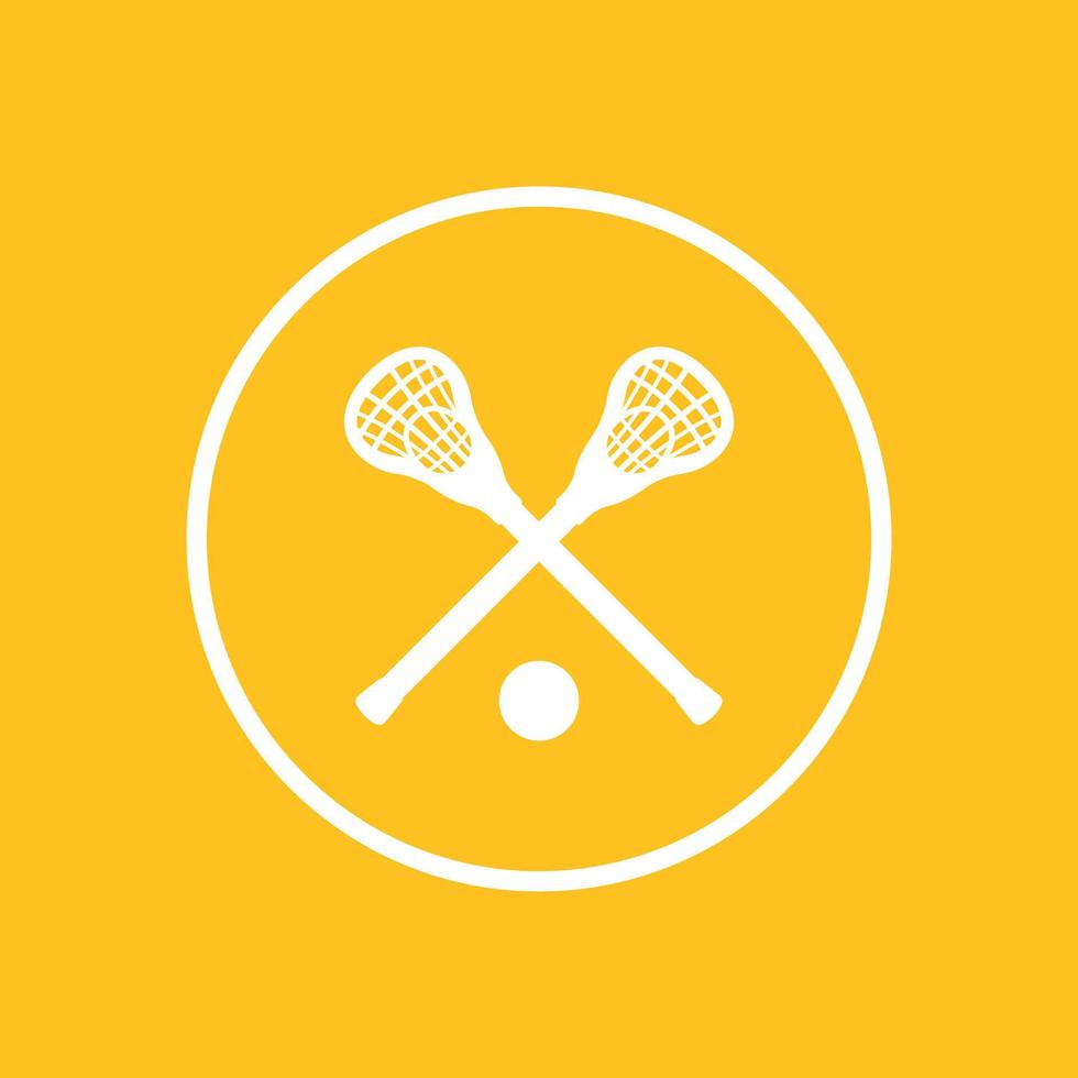 ícone de lacrosse, sinal, cruzes cruzadas, bastões de lacrosse e bola, pictograma de lacrosse, ícone plano, ilustração vetorial vetor