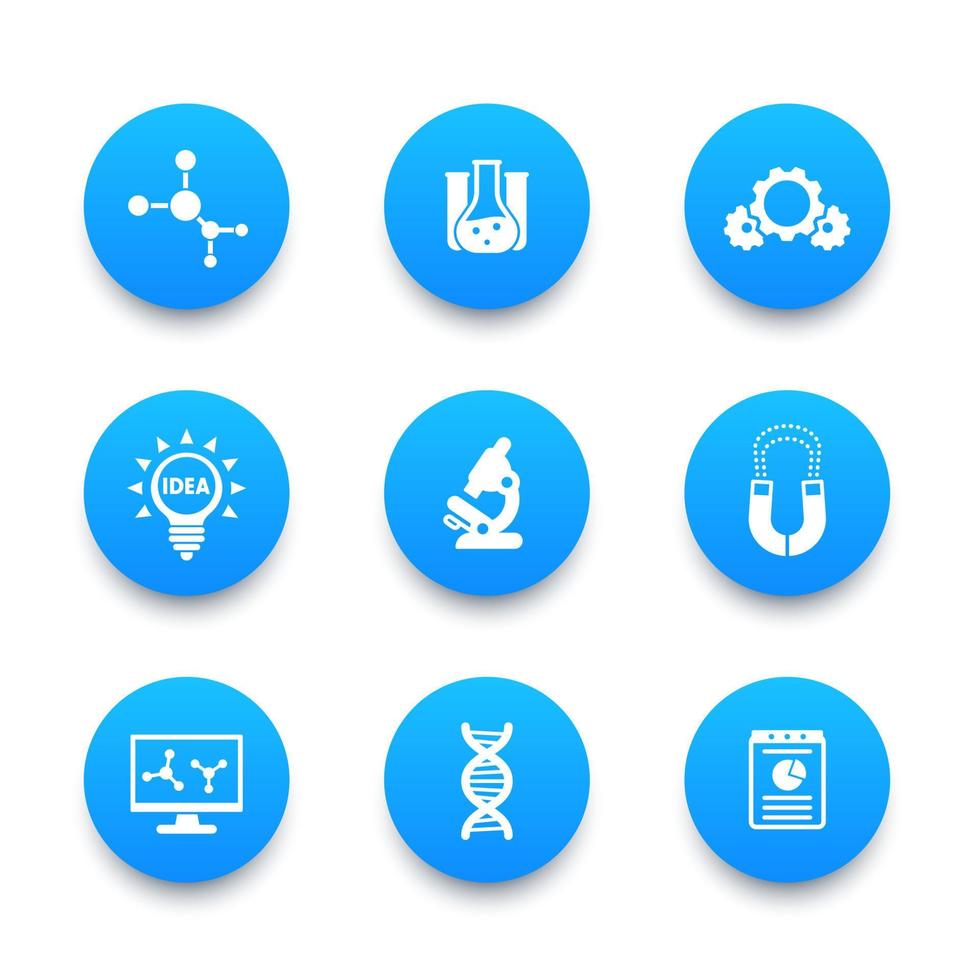 ciência, estudo de laboratório, pesquisa, conjunto de ícones de laboratório vetor