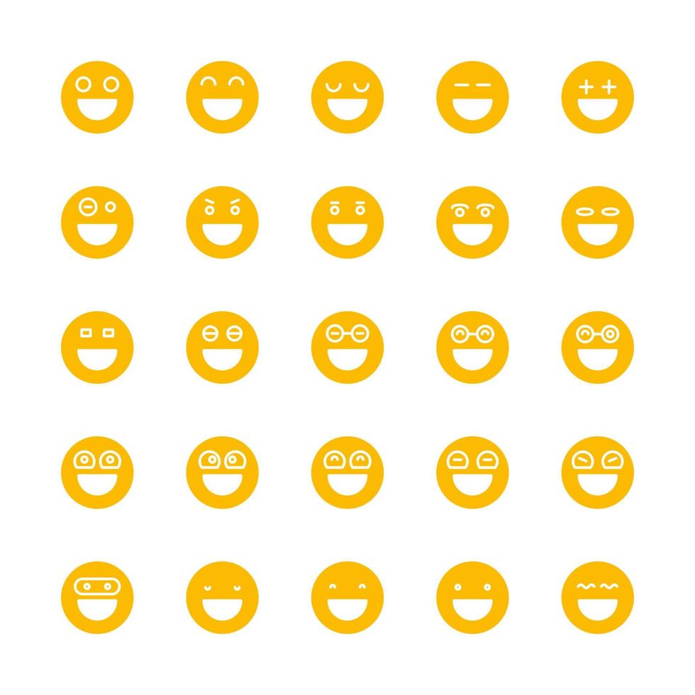 conjunto de emoticons amarelo fofo e sorriso vetor