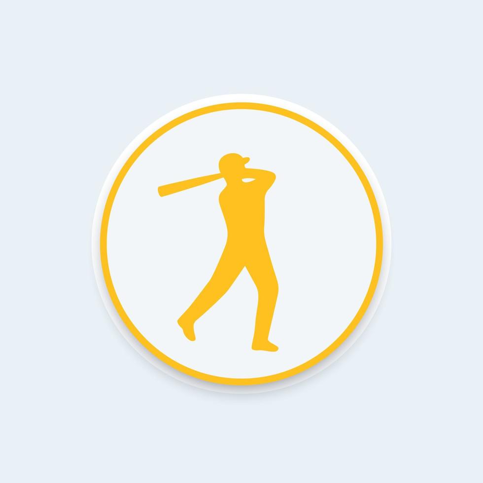ícone de beisebol, jogador de beisebol no ícone redondo de taco, softball, pictograma de beisebol, ilustração vetorial vetor