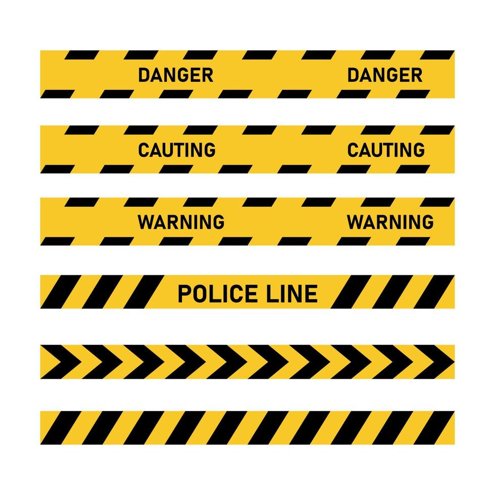 conjunto de fita policial. perigo de fita amarela e preta, aviso, cuidado, alerta, atenção. ilustração vetorial vetor