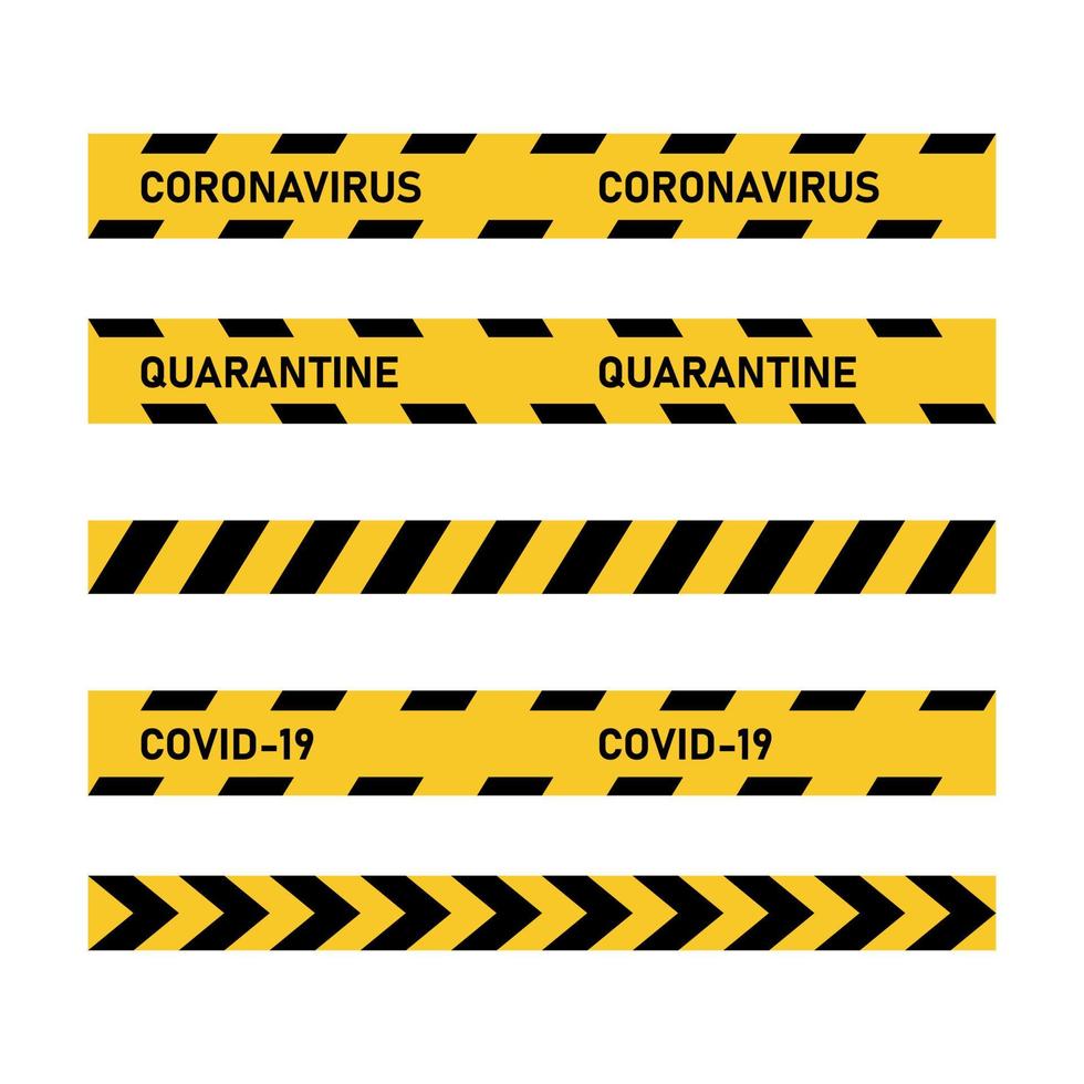conjunto de fitas de quarentena. covid-19, linha de risco de coronavírus. ilustração vetorial de área de perigo vetor