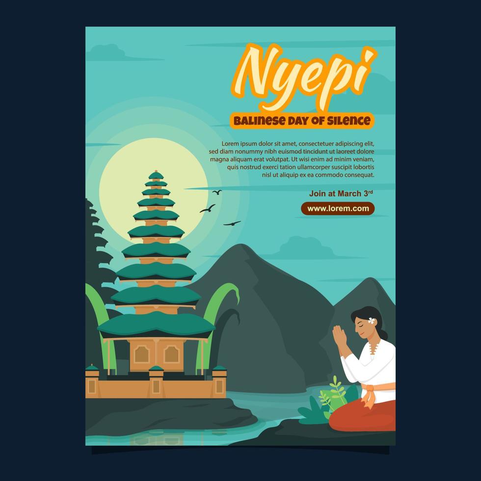 cartaz do dia do silêncio nyepi balinês vetor