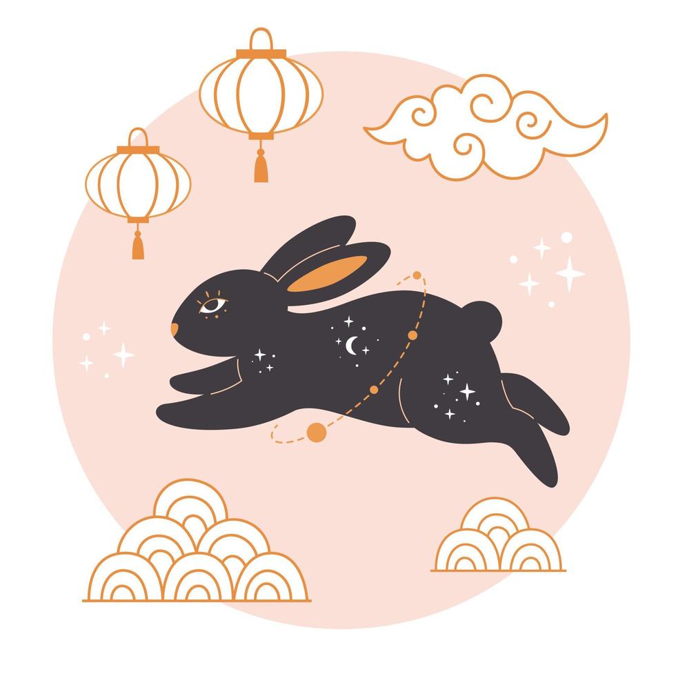 feliz ano novo chinês cartão 2023 com coelho fofo. ano do coelho. vetor