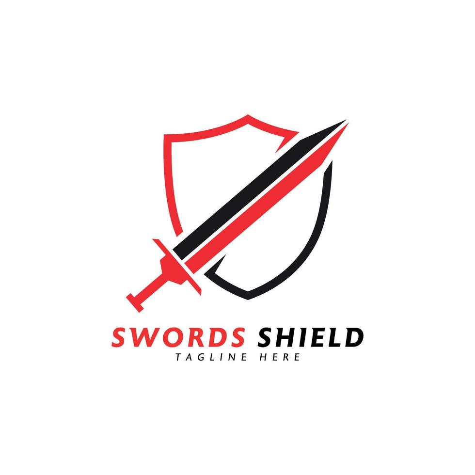 modelo de conceito de design de logotipo de espadas espadas e logotipo de armadura de escudo vetor