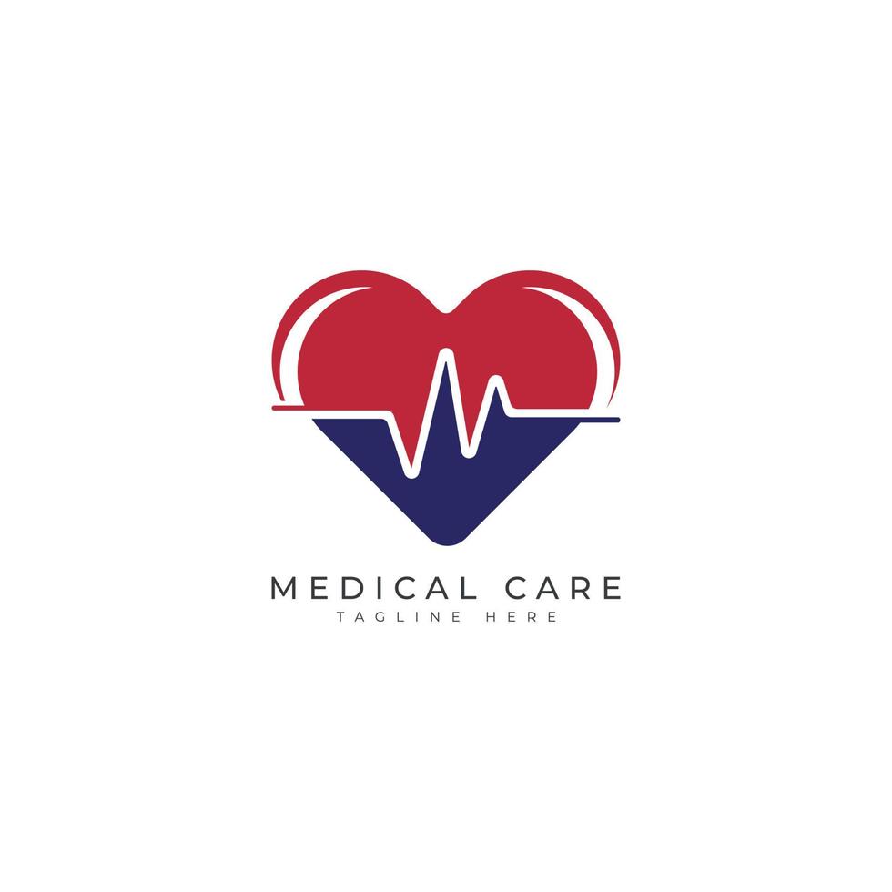 conceito de design de logotipo de cuidados médicos de sinal de batimento cardíaco vetor