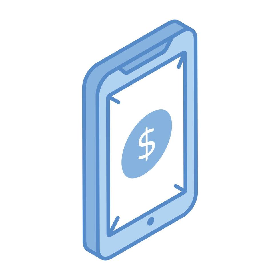 dinheiro dentro do celular, um ícone isométrico do aplicativo financeiro vetor