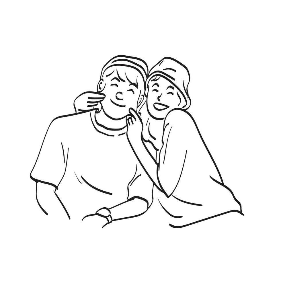 casal de amante de arte de linha sorridente ilustração vetorial desenhada à mão isolada no fundo branco vetor