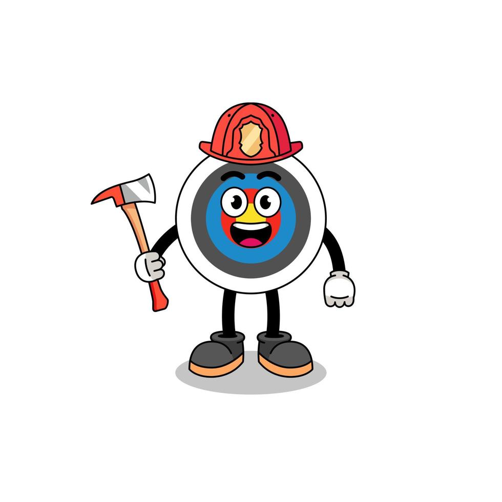 mascote dos desenhos animados do bombeiro alvo de tiro com arco vetor