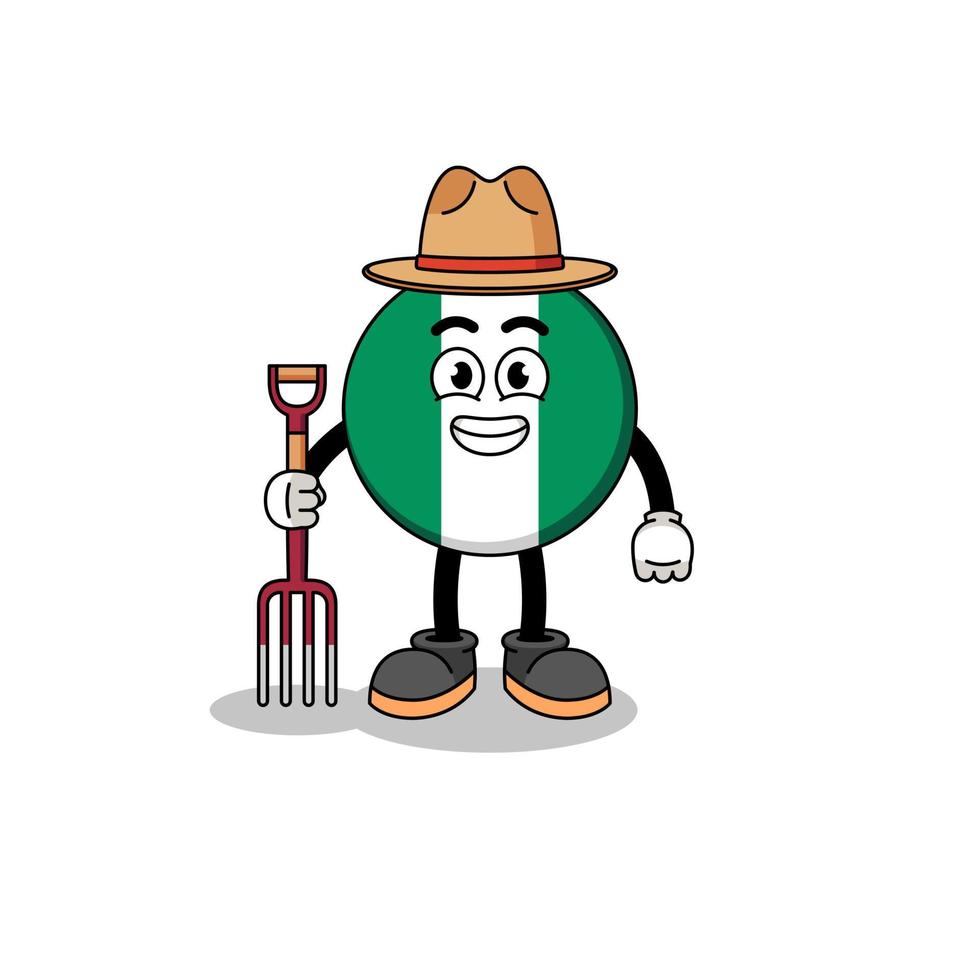 mascote dos desenhos animados do agricultor de bandeira da nigéria vetor