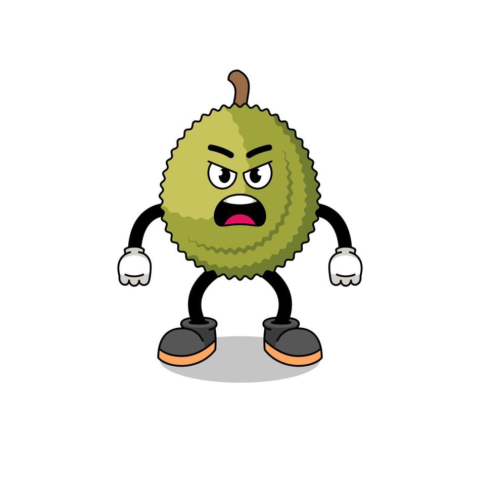 ilustração de desenhos animados de frutas durian com expressão de raiva vetor