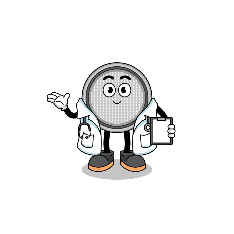 mascote dos desenhos animados do médico de célula de botão vetor