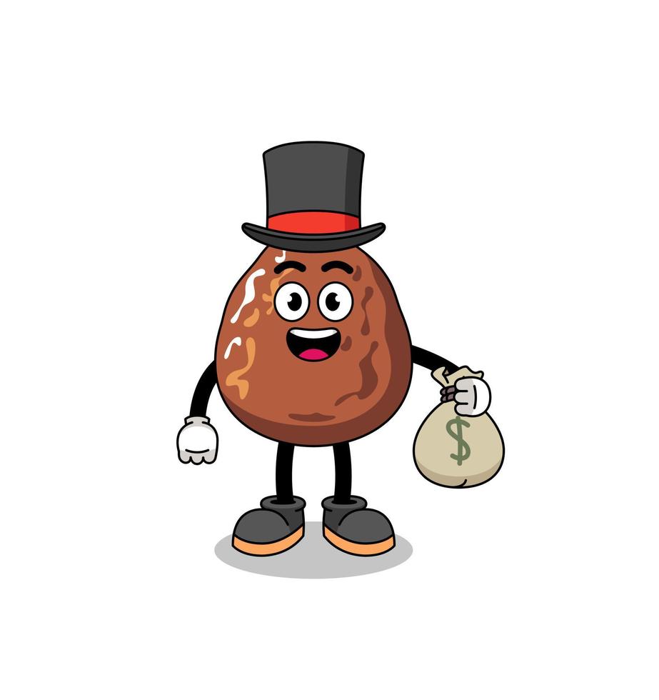 data ilustração de mascote de frutas homem rico segurando um saco de dinheiro vetor