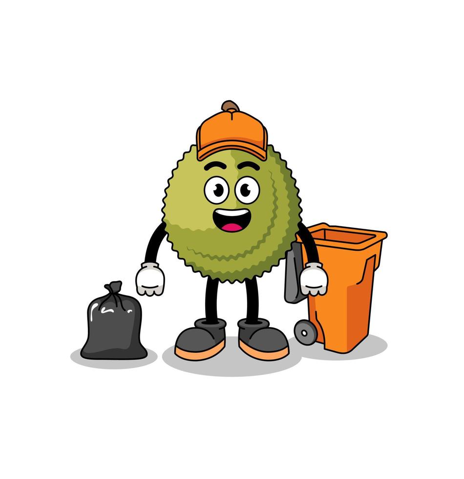ilustração de desenho de fruta durian como coletor de lixo vetor